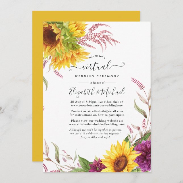 Invitation Mariage virtuel Sunflower Online (Devant / Derrière)
