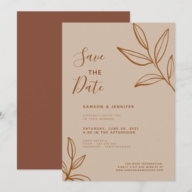 Invitation Mariage Virtuel Terracotta Save the Date (Devant / Derrière)
