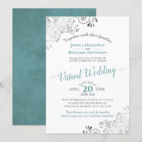 Mariage virtuel Turquoise, gris et blanc Lacy Silv