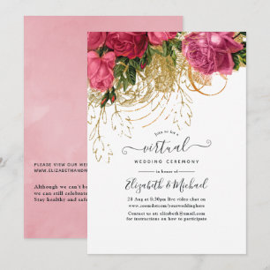 Invitation Mariage virtuel vintage en ligne rose et or