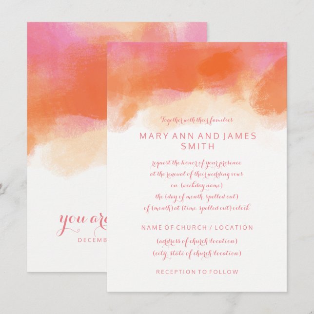 Invitation Mariage Vow Renewal Aquarelle de corail rose pâle (Devant / Derrière)