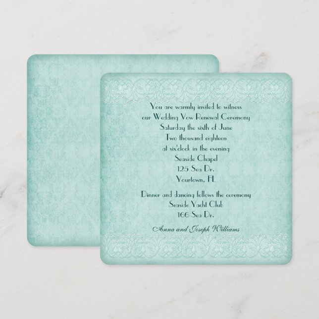 Invitation mariage Vow Renouvellement de la dentelle verte me (Devant / Derrière)
