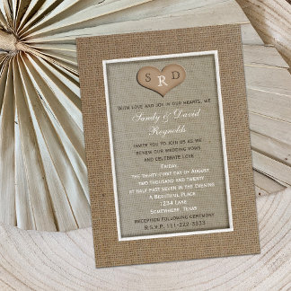 Invitation Mariage Vow Renouvellement Forme de Burlap rustiqu