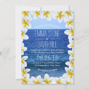 Invitation Mariage Vue sur Mer Cadre Floral de Plumeria Tropi