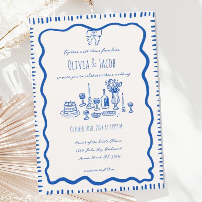 Invitation Mariage Wavy à la main de Whimsical tiré Bow (Créateur téléchargé)