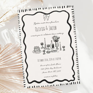 Invitation Mariage Wavy à la main de Whimsical tiré Bow