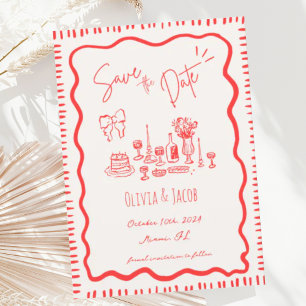 Invitation Mariage Wavy tiré main Whimsical Scribble Bow roug