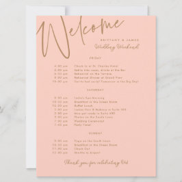 Invitation Mariage Weekend Itinéraire Peach Gold Welcome Card