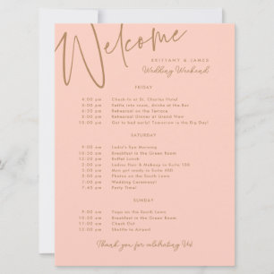 Invitation Mariage Weekend Itinéraire Peach Gold Welcome Card