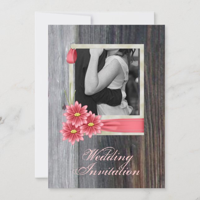 Invitation mariage western country chic avec marguerite rusti (Devant)