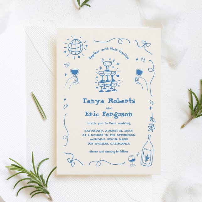 Invitation Mariage Whimsical Cocktail Champagne tiré à la mai (Créateur téléchargé)