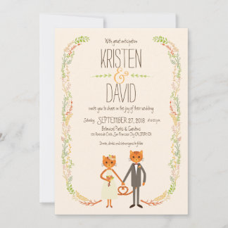 Invitation Mariage Whimsical Forest Cats (Crème)