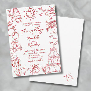Invitation Mariage Whimsical Rouge Quirky tiré à la main