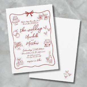 Invitation Mariage Whimsical Rouge tiré à la main