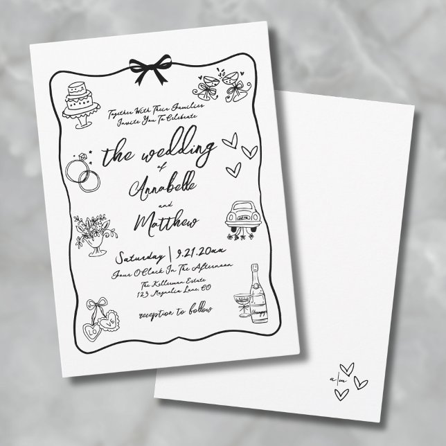 Invitation Mariage Whimsical tiré à la main (Whimsical Hand Drawn Quirky Wedding Invitation)