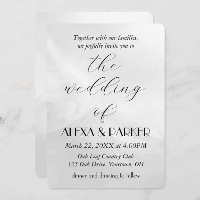 Invitation Mariage White Abstract Design (Devant / Derrière)