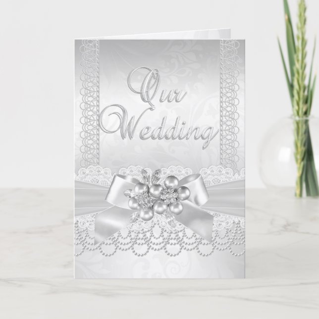 Invitation Mariage White Pearl Lace Damask Diamond (Devant)