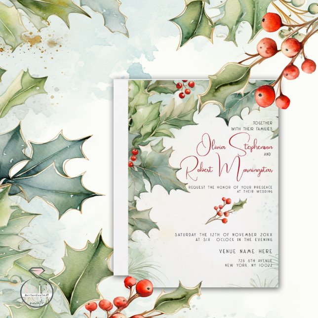Invitation Mariage | Winter Holly et Berries (Créateur téléchargé)