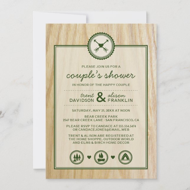 Invitation Mariage Woodsy & Douche Couple Glamping (Devant)