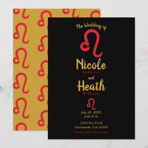 Invitation Mariage Zodiaque LEO Rouge Astrologie Juillet Août