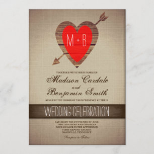 Invitation Mariages campagnards Rustic Red Heart Arrow