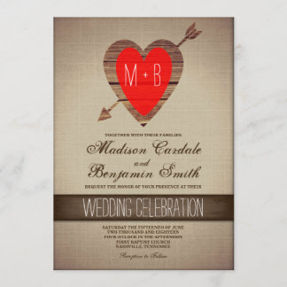 Invitation Mariages campagnards Rustic Red Heart Arrow