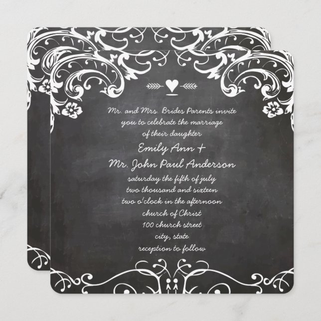 Invitation Mariages de typographie de tableau noir (Devant / Derrière)