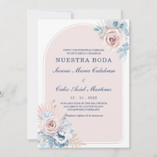 Invitation Mariages en bleu poudré et rose blush