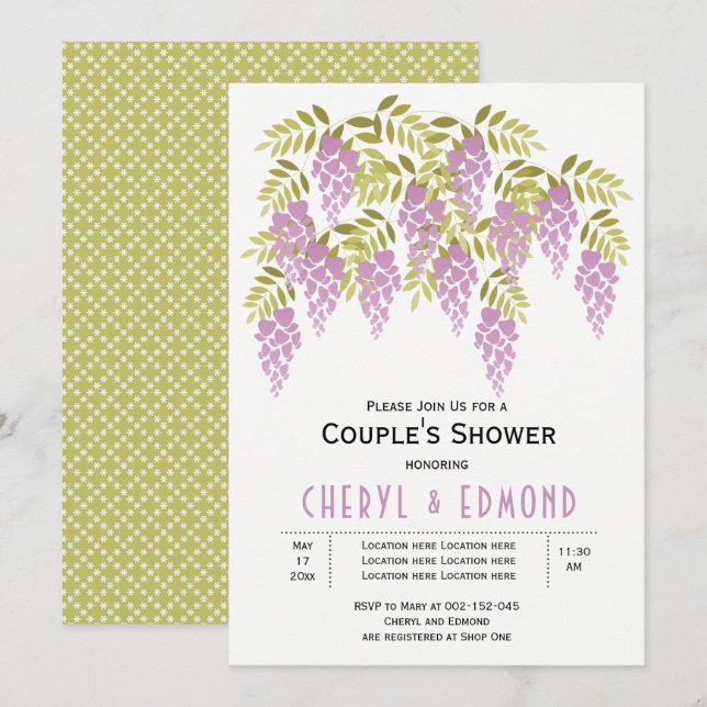 Invitation Mariages fleuris à la glycine violette douche (Devant / Derrière)