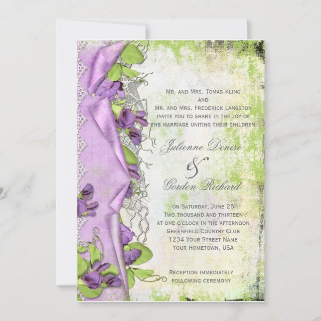 Invitation Mariages floraux pourpres de pois doux de lavande (Devant)