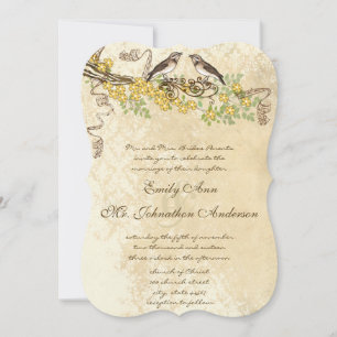 Invitation Mariages Oiseaux Jaunes Fleurissant Vintage