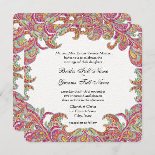 Invitation Mariages vintages Paisley Pink, Raspberry et Lime