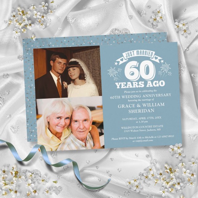 Invitation Marié 60ème anniversaire de Mariage 2 Photo (Just Married 60th Wedding Anniversary 2 Photo Invitation)