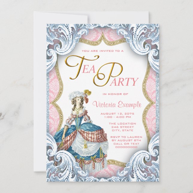 Invitation Marie Antoinette Anniversaire Tea Party (Devant)