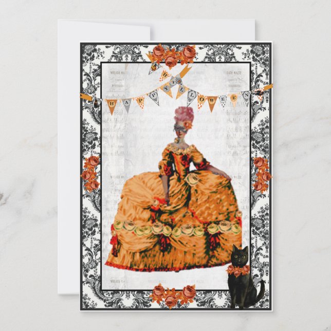 Invitation Marie Antoinette et Halloween de chat noir (Devant)