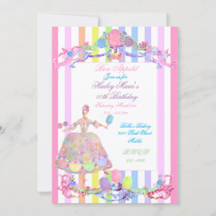 Invitation Marie Antoinette rayures de bonbons pastels frança