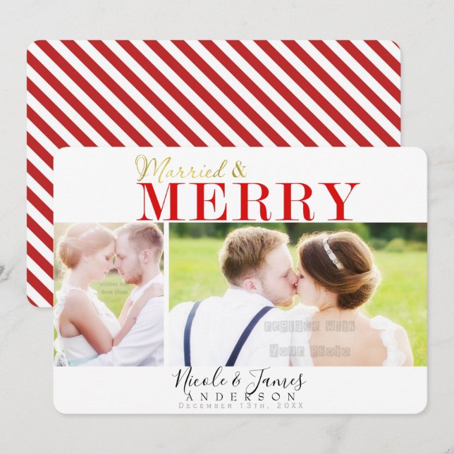 Invitation Marié & Joyeux Noël Holiday 2 Photos Photo (Devant / Derrière)