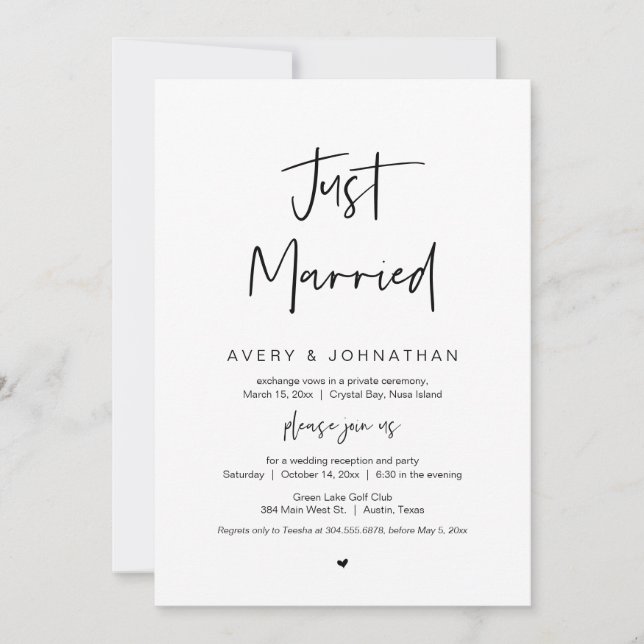 Invitation Marié, Noir, Parti Mariage Elopement (Devant)