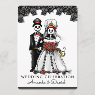 Invitation Marié rouge de jeune mariée de squelettes de