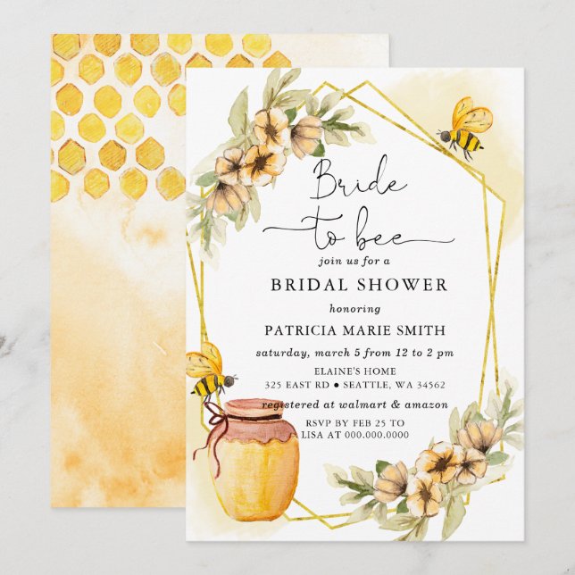 Invitation Mariée à être abeille Fête des mariées florale (Devant / Derrière)