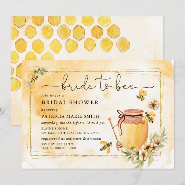 Invitation Mariée à être abeille Fête des mariées florale (Devant / Derrière)