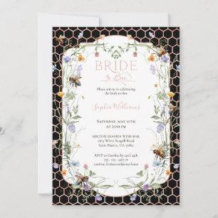 Invitation Mariée à l'abeille Fleurs de Nid d'abeille Noir En