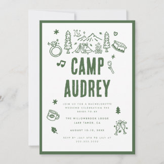 Invitation Mariée de camp moderne vert Week-end d'enterrement