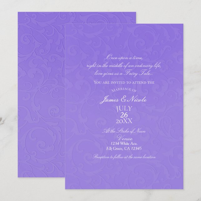 Invitation Mariée élégante du livre de conte de fée en damas  (Devant / Derrière)