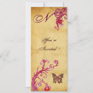 Invitation MARIÉE ÉLÉGANTE PAPILLON  PARCHEMIN Monogramme