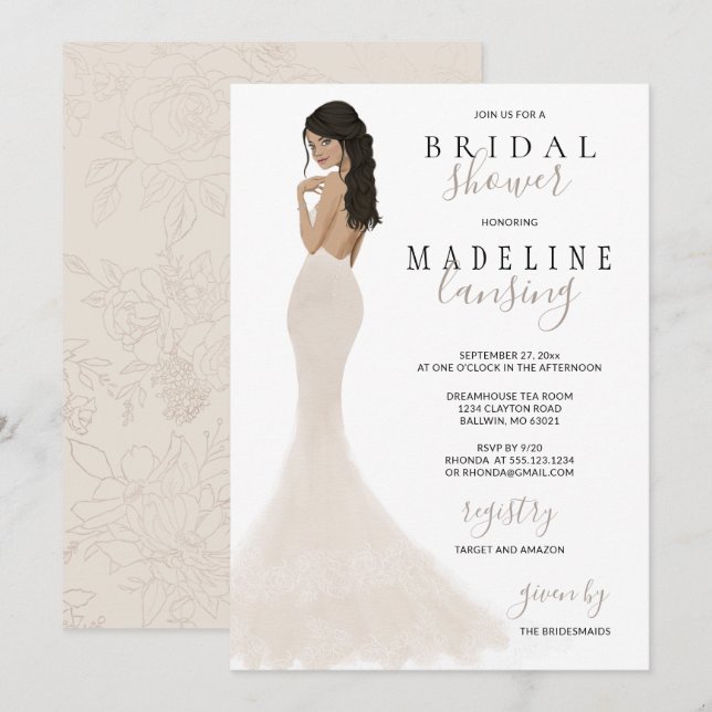 Invitation Mariée en Champagne Fête des mariées de la dentell (Devant / Derrière)
