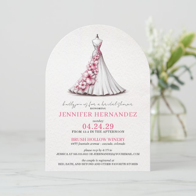 Invitation Mariée en Fête des mariées Hibiscus rose fleur (Debout devant)