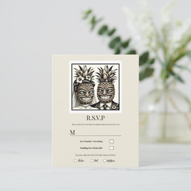 Invitation Mariée et chambre Aloha Ananas Tiki Mariage RSVP (Debout devant)