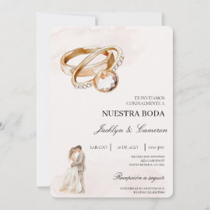 Invitation Mariée et chambre avec anneau Mariage espagnol