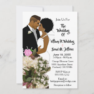 Invitation Mariée et marié afro-américains Mariage blanc